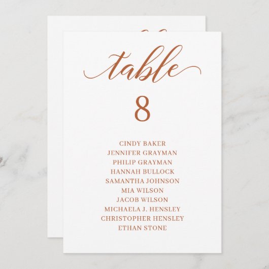 Orange Script-Tischnummer abgebrannt Seekarte Einladung (Vorne/Hinten)