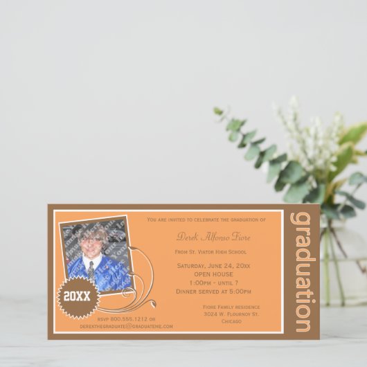 Orange Scroll Abschluss Foto Einladung (Stehend Vorderseite)