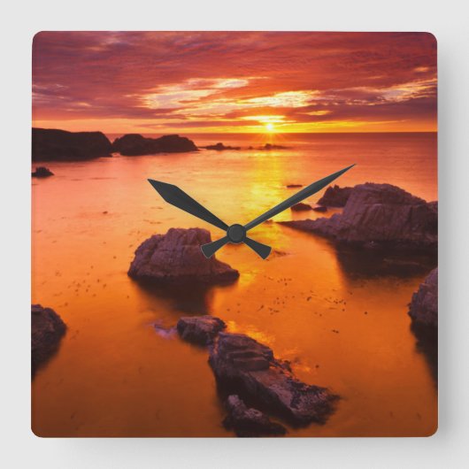 Orange seascape, sunset, California Quadratische Wanduhr (Vorderseite)
