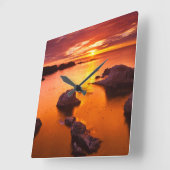 Orange seascape, sunset, California Quadratische Wanduhr (Winkel)