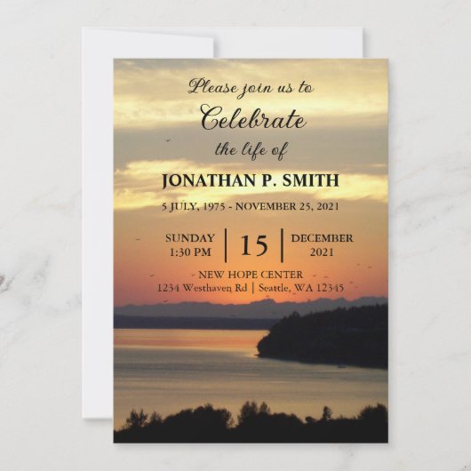 Orange Seascape Sunset Celebration of Life Einladung (Vorderseite)