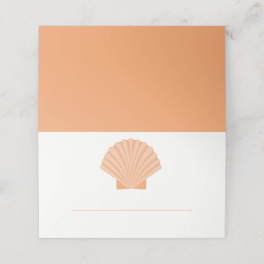 Orange Seashell Beach Wedding Escort Platzkarte (Außenseite Aufgefaltet)