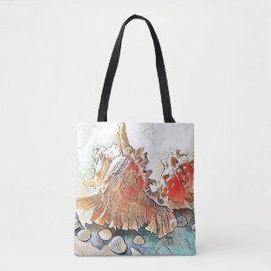 Orange Seashells auf Aquarellmalerei am Strand Tasche