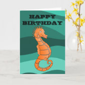 Orange Seepferd zum Geburtstag Karte (Gelbe Blume)