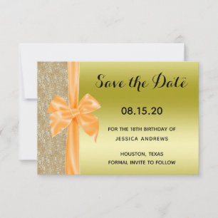 Orange Seidene Schleife Gold Glitter Pailletten 18 Save The Date