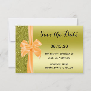Orange Seidenschleife Gold Glitter 18. Geburtstag Save The Date