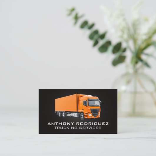 Orange Semi Truck | Logistiktransport Visitenkarte (Stehend Vorderseite)