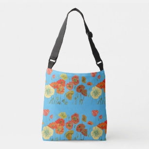 Orange Shabby floral Poppy Crossbody Bag Blue Tragetaschen Mit Langen Trägern