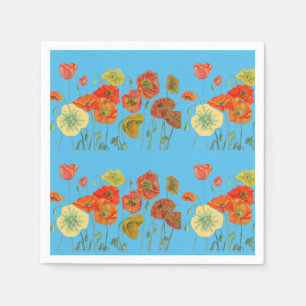 Orange Shabby Mohn Dekor Servietten Blau