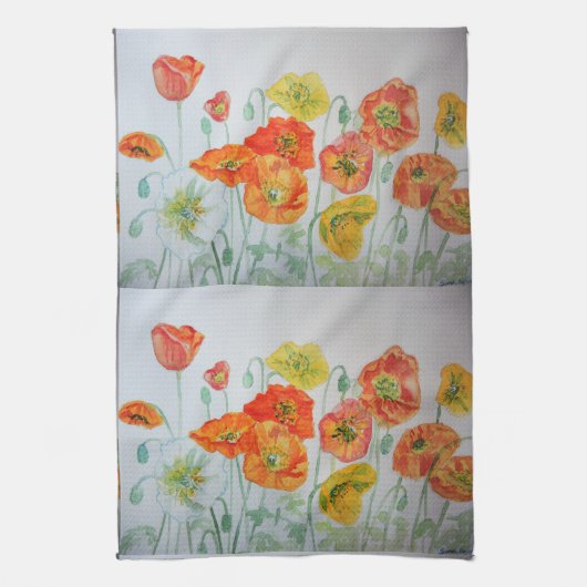 Orange Shabby Poppy Aquarell Handtuch (Vertikal)