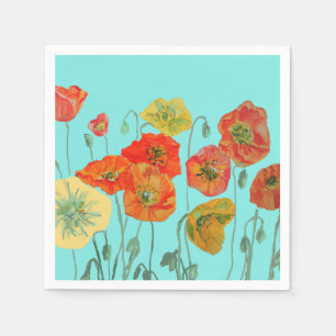 Orange Shabby Poppy Dekor Serviette Napkins Aqua.