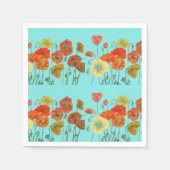 Orange Shabby Poppy Dekor Serviette Napkins Aqua. (Vorderseite)