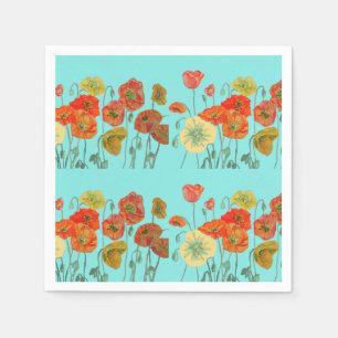 Orange Shabby Poppy Dekor Serviette Napkins Aqua.