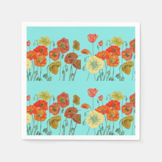 Orange Shabby Poppy Dekor Serviette Napkins Aqua. (Vorderseite)