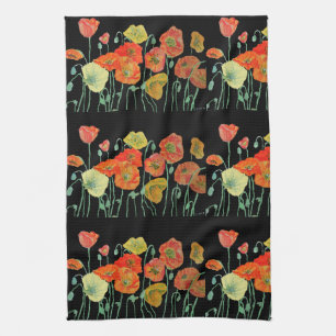 Orange Shabby Poppy Watercolor Handtuch Schwarz