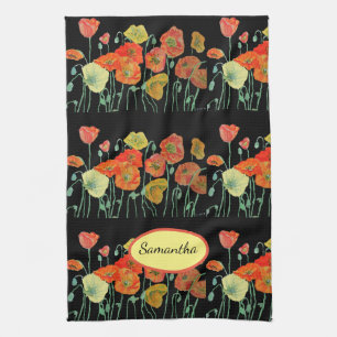 Orange Shabby Poppy Watercolor Handtuch Schwarz