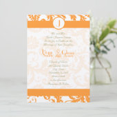 Orange Sherbert Damask Monogram Wedding Einladung (Stehend Vorderseite)