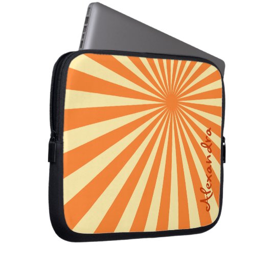 Orange Sherbet Sunburst "Add Your Name" Laptopschutzhülle (Vorne Rechts)