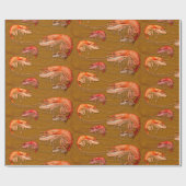 Orange Shrimp Brown Shellfish Seafood Muster Geschenkpapier (Flach)