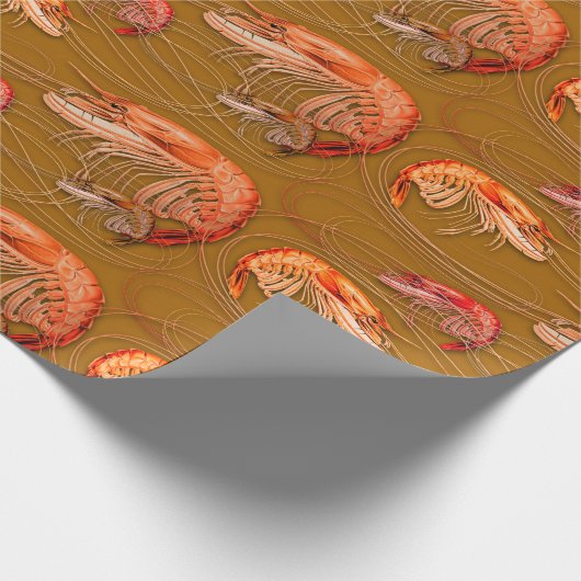 Orange Shrimp Brown Shellfish Seafood Muster Geschenkpapier (Ecke)