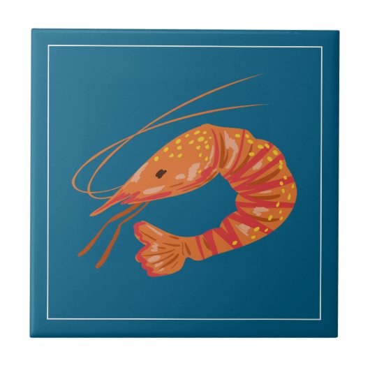 Orange Shrimp Seafood Illustration Tile Fliese (Vorderseite)