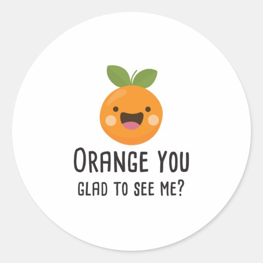 Orange Sie freuen sich, mich zu sehen lustige Pun Runder Aufkleber (Vorderseite)