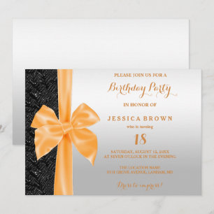 Orange Silk Bow Black Sequins 18. Geburtstag Einladung