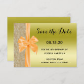 Orange Silk Bow Gold Glitter Sequins 18th Birthday Save The Date (Vorne/Hinten)