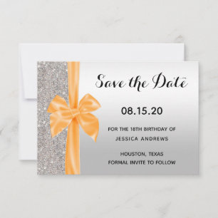 Orange Silk Bow Silver Sequins 18. Geburtstag Save The Date