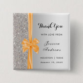 Orange Silk Bow Silver Sequins Birthday Gefallen Button (Vorderseite)