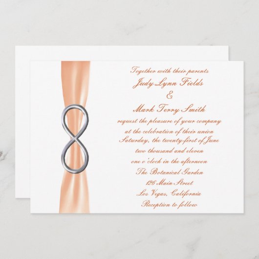 Orange Silver Infinity Wedding Einladung (Vorne/Hinten)