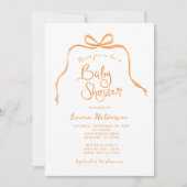 Orange Simple Bow Baby Shower Einladung (Vorderseite)