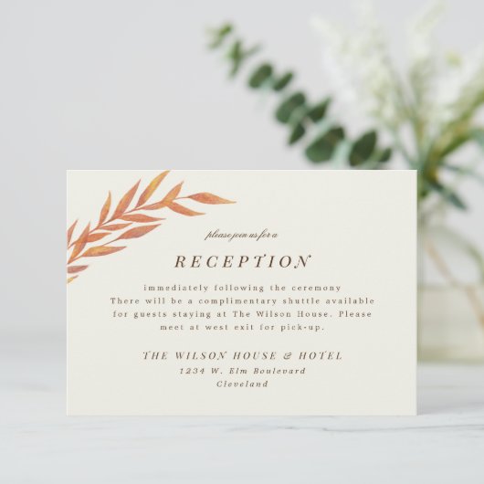 Orange Simple Branch Hochzeitsempfang Save The Date (Stehend Vorderseite)
