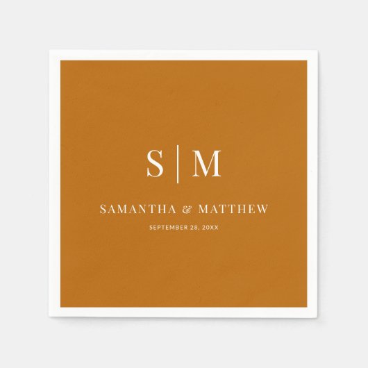 Orange Simple Couple Initials Hochzeit im Herbst Serviette (Vorderseite)