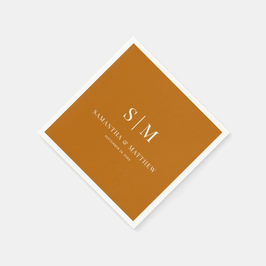 Orange Simple Couple Initials Hochzeit im Herbst Serviette (Ecke)