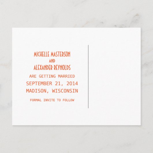 Orange Simple Deko Chic Save the Date Postkarte (Rückseite)