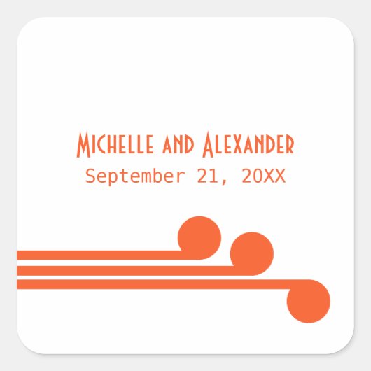 Orange Simple Deko Chic Wedding Stickers (Vorderseite)