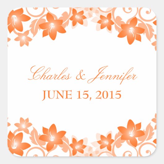 Orange Simple Floral Wedding Stickers (Vorderseite)