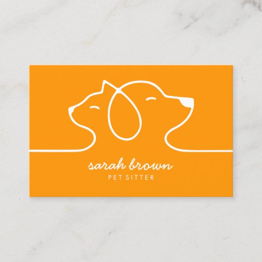 Orange Simple Line Logo Cat Dog Pet Visitenkarte (Vorderseite)