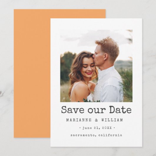 Orange Simple SQUARE Foto Hochzeit speichern Sie d Save The Date (Vorne/Hinten)