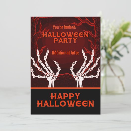 Orange Skeleton Hands Einladung (Stehend Vorderseite)