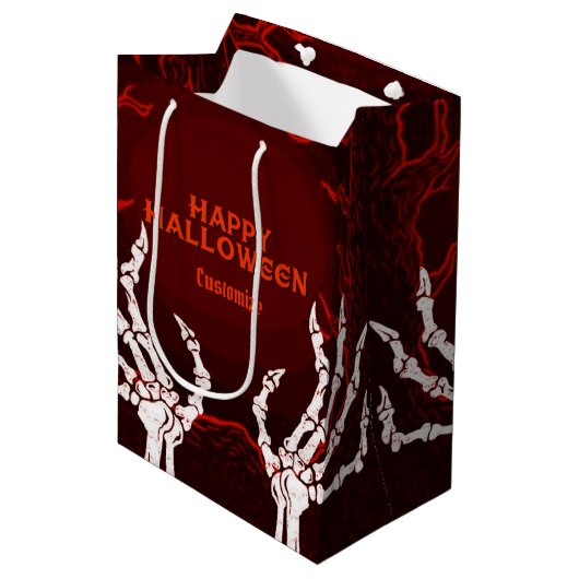 Orange Skeleton Hands Mittlere Geschenktüte (Vorderseite Schrägansicht)