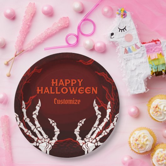 Orange Skeleton Hands Pappteller (Party)