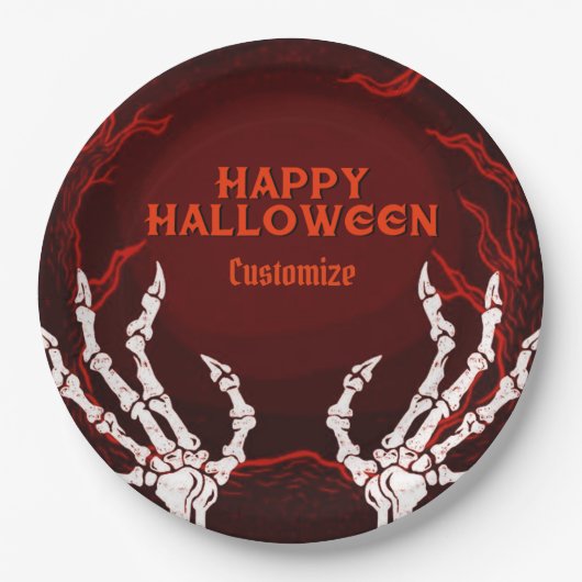 Orange Skeleton Hands Pappteller (Vorderseite)