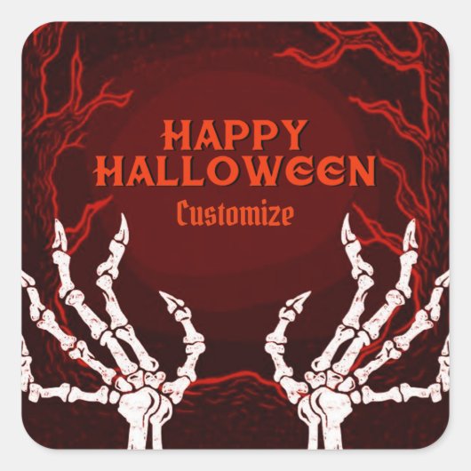 Orange Skeleton Hands Quadratischer Aufkleber (Vorderseite)