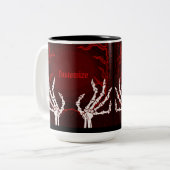Orange Skeleton Hands Zweifarbige Tasse (Vorderseite Links)