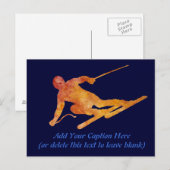 Orange Skier mit anpassbarem Text Postkarte (Vorne/Hinten)