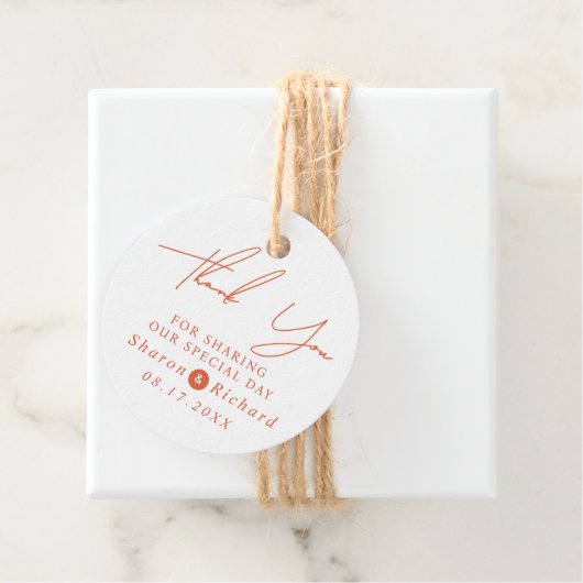 Orange-Skriptkalligraphie Danke Hochzeit im Herbst Geschenkanhänger (Beispiel)