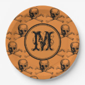 Orange Skull Halloween Personalisiert Monogram Pappteller (Vorderseite)