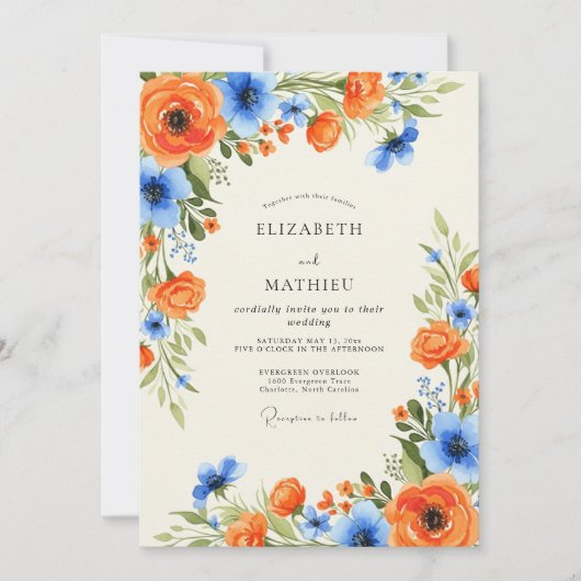 Orange Sky Blue Charming Spring Wedding Einladung (Vorderseite)